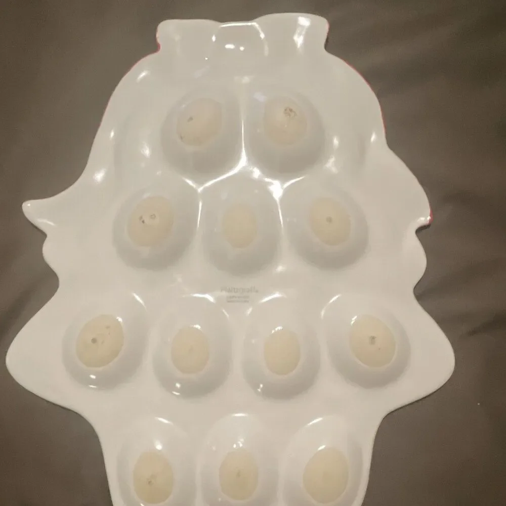 Pfaltzgraff Christmas Ceramic 12-Compartment Egg Platter White Red Green